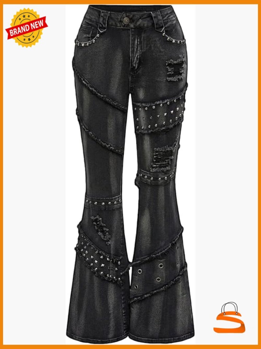 Low Rise Ripped Flare Bell Bottom Jeans Y2k Grunge Punk Festival